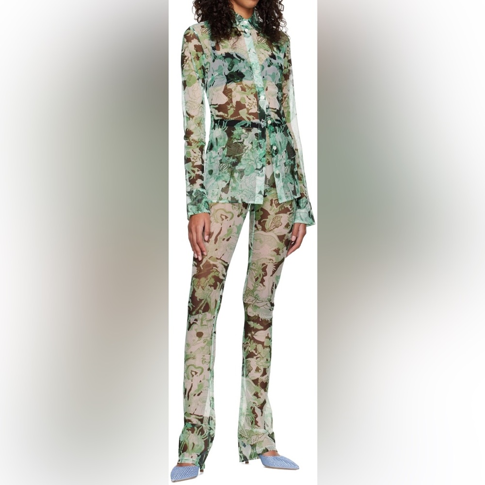 Marco Rambaldi Black & Green Second Skin Shirt in Green Collage top and pants